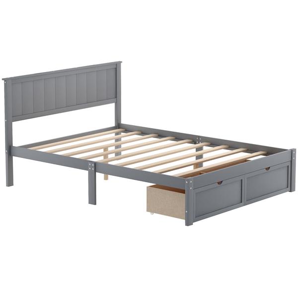 Full Size Platform Bed with Under-bed Drawers, Gray