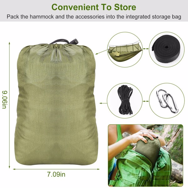 Camping Hammock, Portable Double Hammock with Net,600lbs Load 2 Persons Hammock w/Mosquito Net Outdoor Hiking Camping Hommock Portable Nylon Swing Hanging Bed w/ Strap Hook Carry Bag