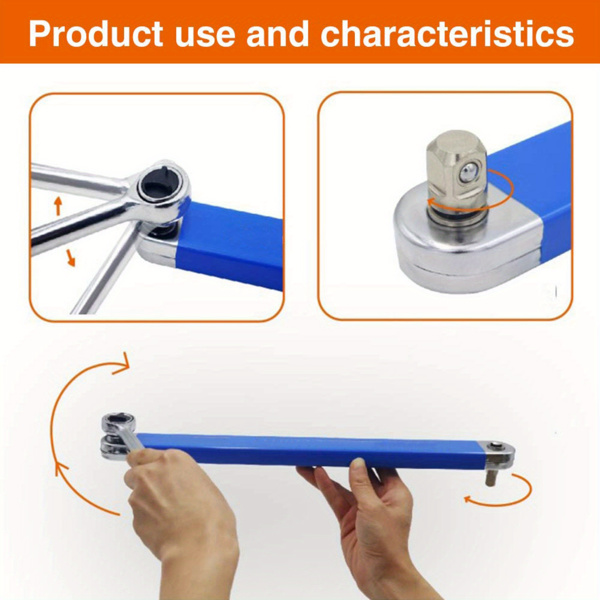 2pcs Offset Extension Wrench - 15-Inch Impact-Ready Socket Wrench Tool with Square Drive Adapters (1/4", 3/8", 1/2")