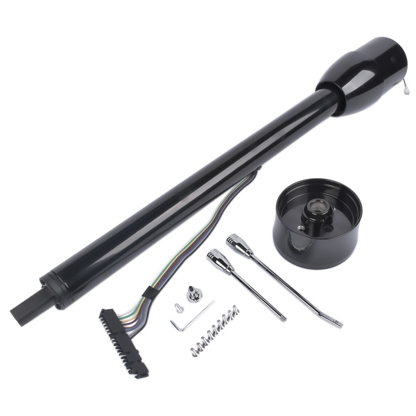 32" Black Tilt Steering Column Floor Shift w/ 9 Hole Wheel Adapter No Key Manual