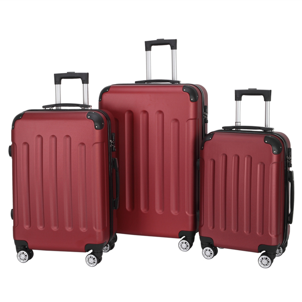 3-in-1 Portable ABS Trolley Case 20" / 24" / 28" Wine Red