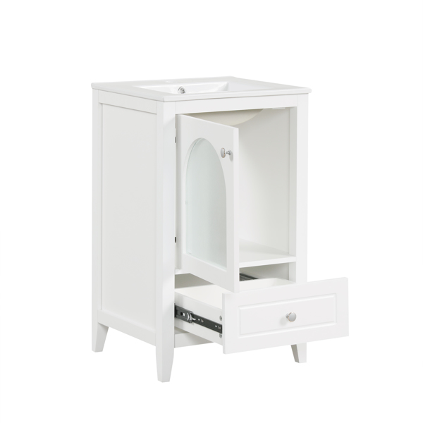 20" Bathroom Vanity with Sink, Bathroom Cabinet with Soft Closing Glass Door, A Drawer, White 