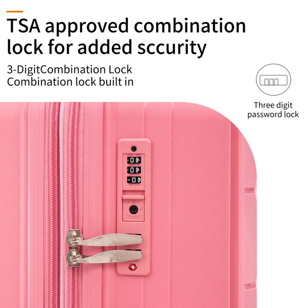 PP Luggage Sets 3 Piece(20/24/28), Expandable Carry On Luggage with TSA Lock Airline Approved, PP materials Hard Shell and Lightweight Suitcase with Spinner Wheels (Pink) 