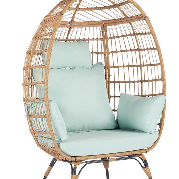 Wicker Egg Chair, Oversized Indoor Outdoor Lounger for Patio, Backyard, Living Room w/ 5 Cushions, Steel Frame,  - Light Blue