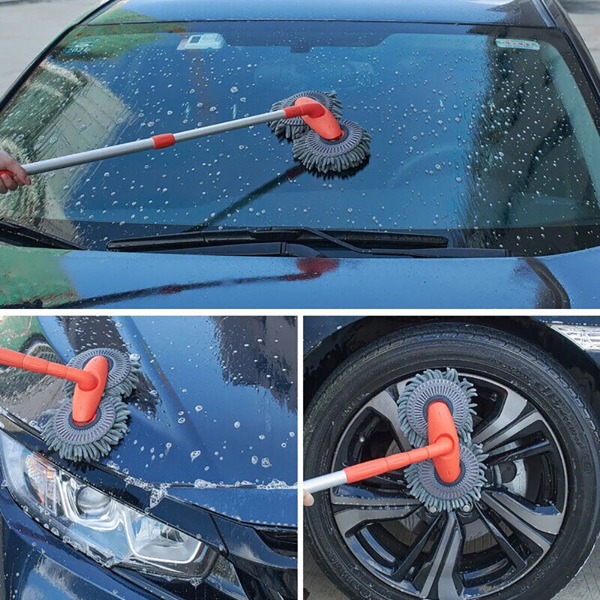 Car Wash Mop Double Brush Head 360° Rotation Telescopic Mop Roof Window Clean