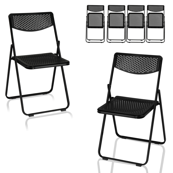 6 Pack Plastic Folding Chairs, Lightweight Stackable Commercial Chairs, Portable Event Seats Indoor Outdoor for Home Event Party Picnic School Wedding, Black