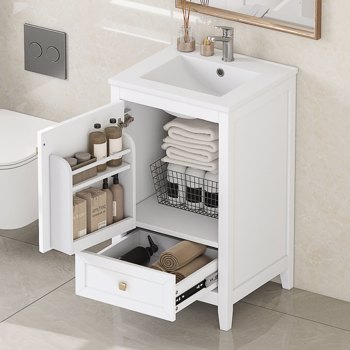 20\\" Bathroom Vanity with Sink, Bathroom Cabinet with Soft Closing Door, Storage Rack and A Drawer, White 