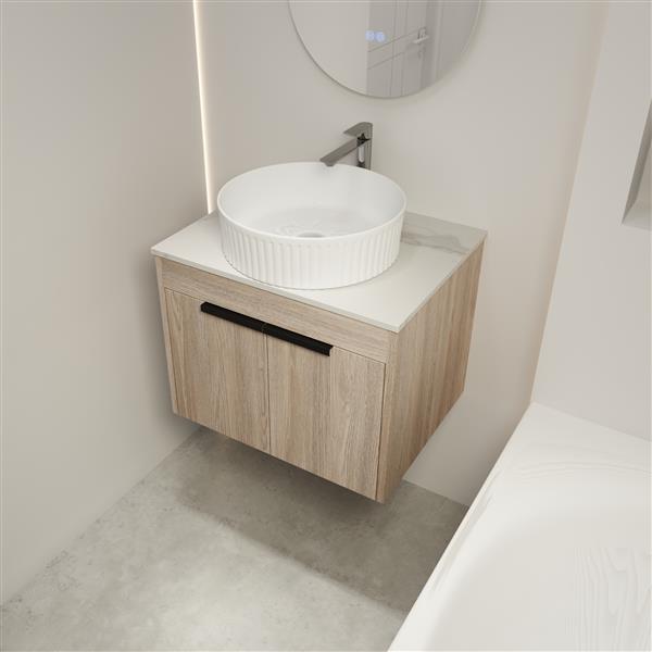 24 " Modern Design Float Bathroom Vanity With Ceramic Basin Set, Wall Mounted White Oak Vanity With Soft Close Door,KD-Packing,KD-Packing,2 Pieces Parcel(TOP-BAA0014012OO)