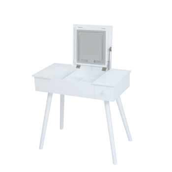  Vanity Table Set with LED Mirror, Flip Top Makeup Dressing Table Writing Desk with Cushioning Makeup Stool Set, 2 Drawers, White