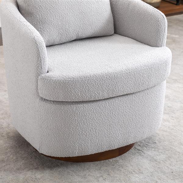 035-Fabric Swivel Accent Chair With Soild Wood Round Brown Base Leg,Light Gray