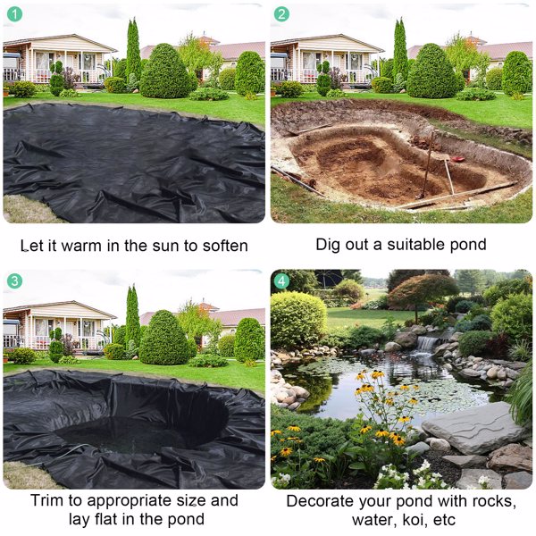 100FT ² usable area, 2 pieces of 5FT * 10FT heavy-duty black HDPE pond lining - UV resistant, suitable for flexible sealing film in fish ponds, water gardens, and waterfalls