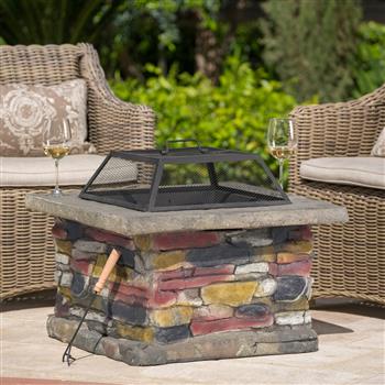 28\\" Concrete Wood Burning Outdoor Fire Pit Table with Lid - Natural Gray