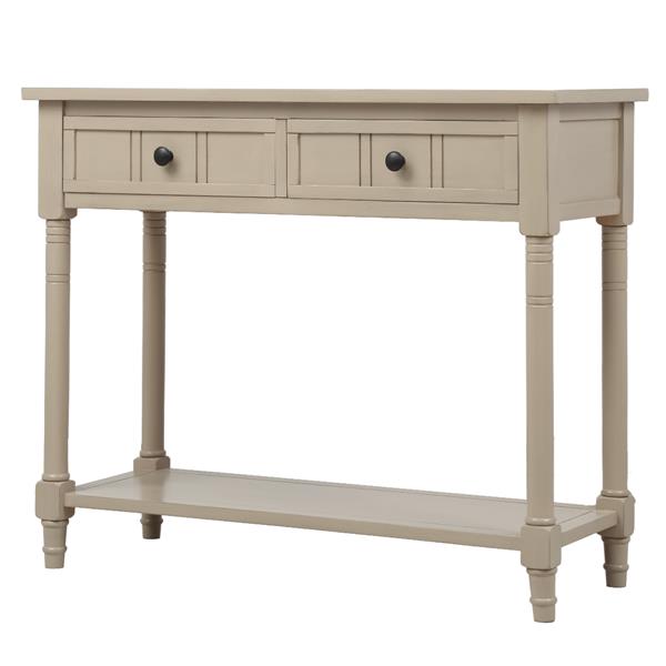 Series Console Table Traditional Design with Two Drawers and Bottom Shelf (Retro Grey)