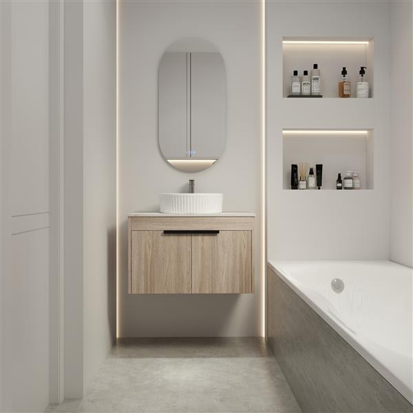 30 " Modern Design Float Bathroom Vanity With Ceramic Basin Set, Wall Mounted White Oak Vanity With Soft Close Door,KD-Packing,KD-Packing,2 Pieces Parcel(TOP-BAA0014012OO)