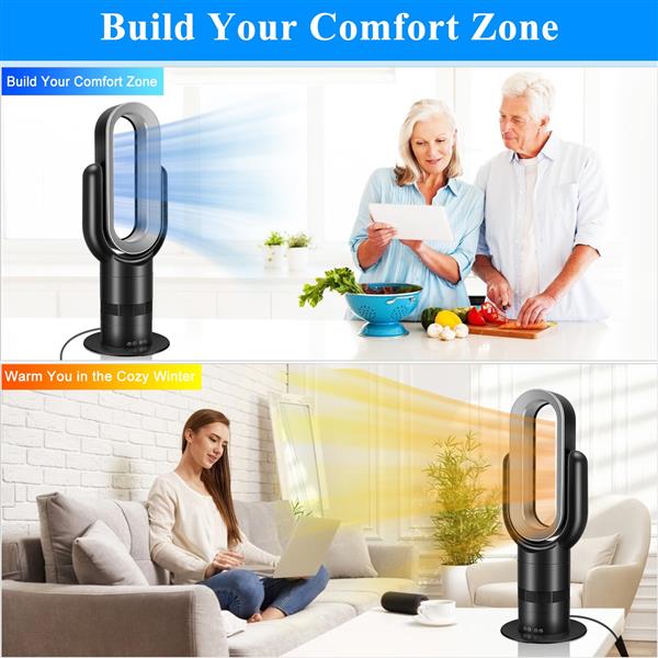 26-inch Space Heater Bladeless Tower Fan, Heater & Coolingn Combo, with Remote Control, for Home Air Conditioner, black