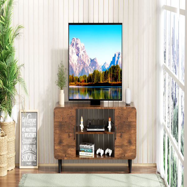 TV Stand for 55 Inch TV, Entertainment Center with Storage Cabinets, Soft Hinge Door with Handle, Media Console Table for Living Room Bedroom, Rustic Brown[Unable to ship on weekends, please note that