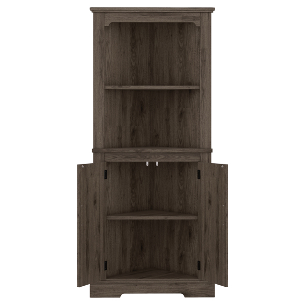 Tall Corner Cabinet with Doors for living room, bathroom,Dining Room or Kitchen,color:Dark walnut 