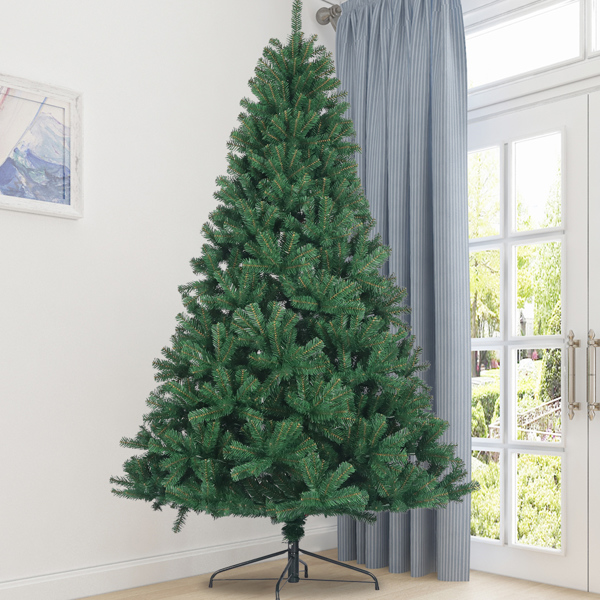 8ft Artificial Christmas Tree Full Natural Spruce PVC Fir Tree Foldable Metal Stand Unlit Green 