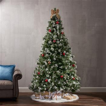 7.5\\'Mixed  Hinged Tree with Snow and Glitter and 86 Frosted Pine Cones and Dia:52