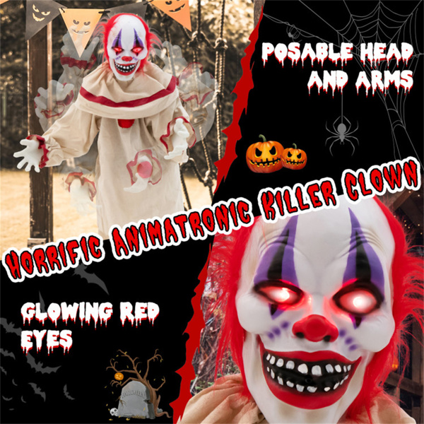 5 FT  Halloween Clown Decoration with Glowing Red Eyes