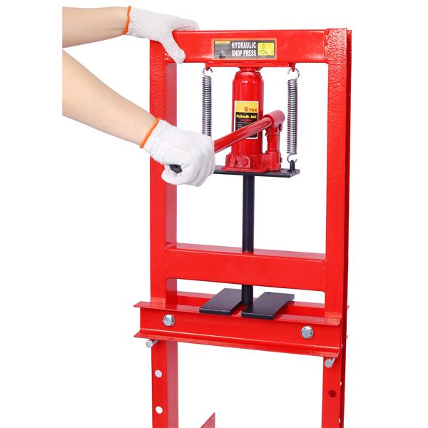 Hydraulic 6 Ton H-Frame Garage Floor Adjustable Shop Press with Plates, 6T,red