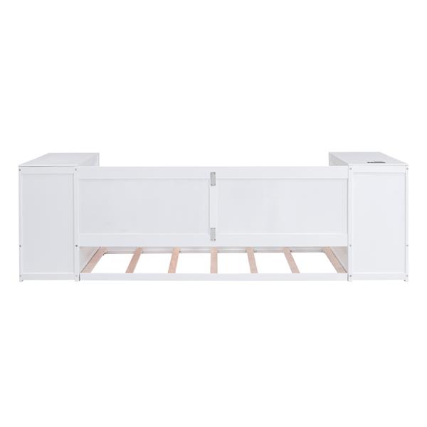 Twin Size Daybed with Storage Arms, Trundle and Charging Station, White