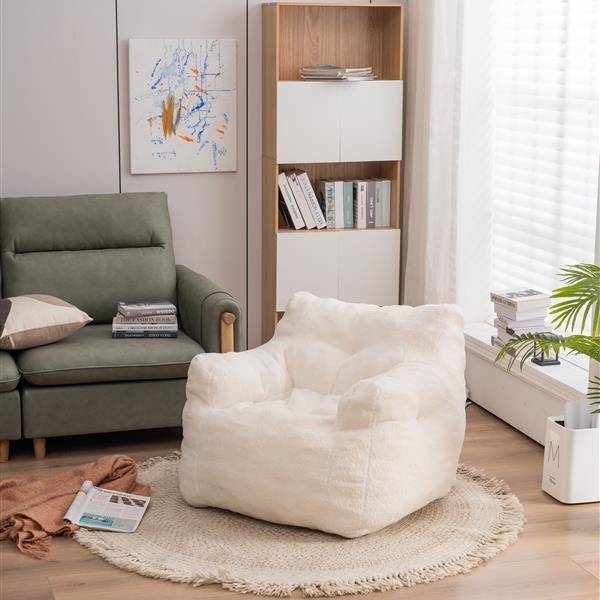 010-Soft Teddy Fabric Tufted Foam Bean Bag Chair With Teddy Fabric Ivory White