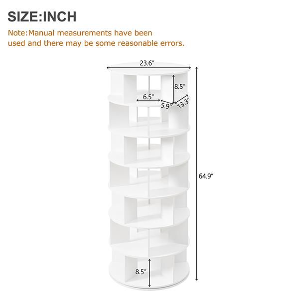 Φ23.6'' Rotating Shoe Rack Tower, 7-Tier Spinning Shoe Shelf with 5 Grids Per Layer, Display Rack, 360° Revolving Shoe Carousel Closet Organizer for Entryway, Living Room, White