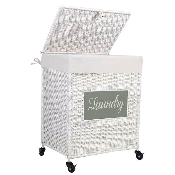 Laundry Hamper with Lid Laundry Basket with Handles Liner Bag Paper Woven Hampers for Laundry Clothes Storage Basket for Bedroom Bathroom (White)