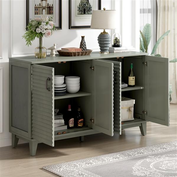 Sideboard with 4 Door Large Storage Buffet with Adjustable Shelves and Metal Handles for Kitchen, Living Room, Dining Room (Antique Gray)