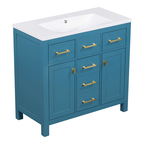 36'' Bathroon Vanity with Resin Sink Combo Set,Modern Freestanding Single Bathroom Cabinet with 4 Drawers & 2 Cabinets,Storage Cabinet for Bathroom, Solid Wood Frame Vanity Set, Blue 