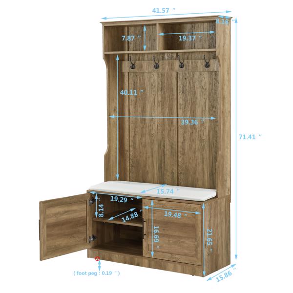  Wood Coat Rack, Storage Shoe Cabinet, with Clothes Hook, with Sponge Pad Product, Multiple Storage Racks, bedroom, porch wardrobe storage rack, Light Colour