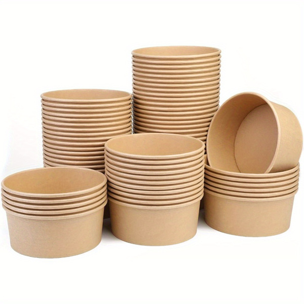 25 oz disposable bowl, 100 pieces, kraft paper bowl, circular paper food container, used for hot and cold food, soup, ice cream, and yogurt