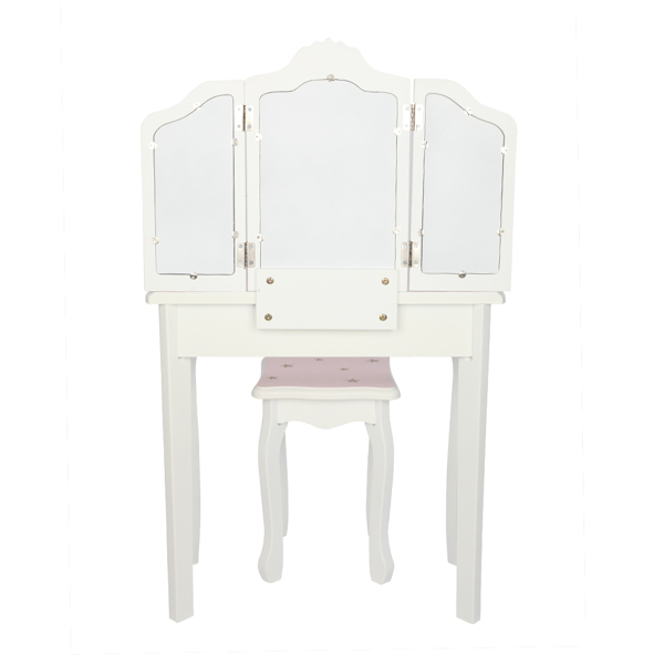 Wooden Toy Children's Dressing Table Three Foldable Mirror/Chair/Single Drawer Pink Star Style