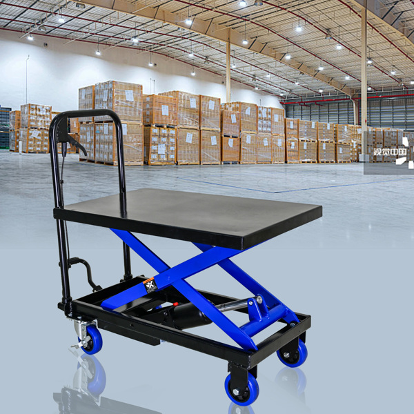 Hydraulic Lift Trolley, 500 LBS Capacity, with 4 Wheels, for Material Handling and Transportation, BLACK+BLUE 