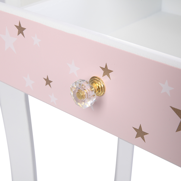 Wooden Toy Children's Dressing Table Three Foldable Mirror/Chair/Single Drawer Pink Star Style