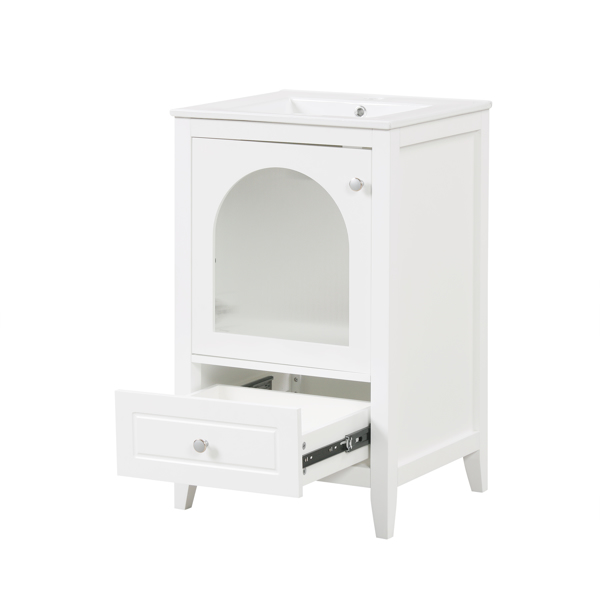 20" Bathroom Vanity with Sink, Bathroom Cabinet with Soft Closing Glass Door, A Drawer, White 