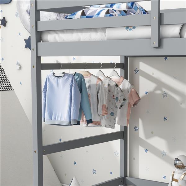 Twin High Loft Bed with Ladder landing Platform, Ladders, Guardrails,Grey