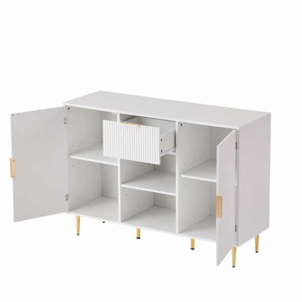 Storage cabinet Wave pattern 2 door With drawers buffets & sideboards for living room, dining room, bedroom , hall, white, 47.2''w x 15.8''d x 33.5''h. 