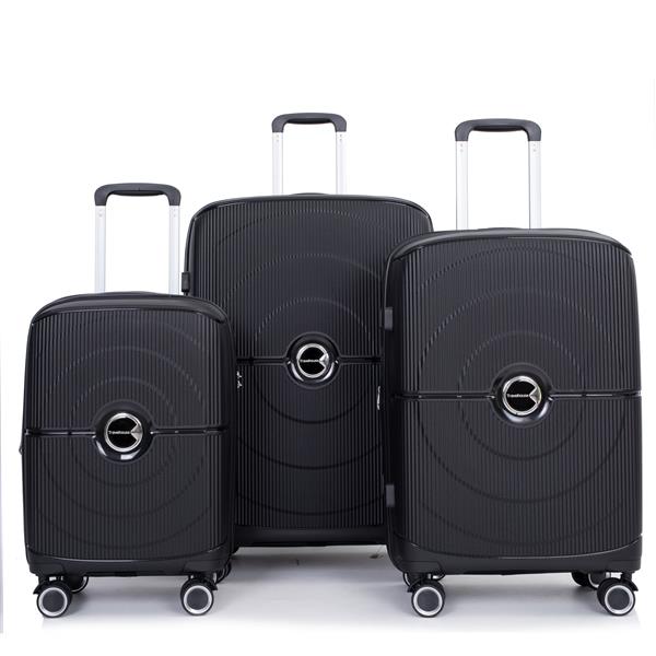 Expandable Hardshell Suitcase Double Spinner Wheels PP Luggage Sets Lightweight Durable Suitcase with TSA Lock,3-Piece Set (20/24/28) ,Black