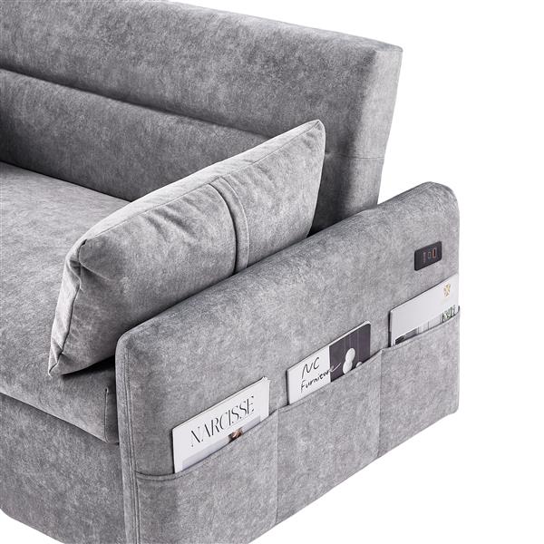 55.1" Pull Out Sleep Sofa Bed Loveseats Sofa Couch with Adjsutable Backrest, Storage Pockets, 2 Soft Pillows, USB Ports for Living Room, Bedroom, Apartment, Office,Grey