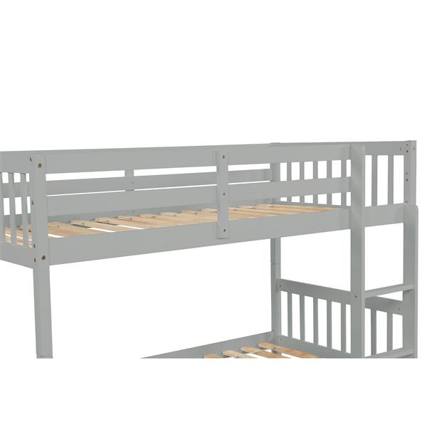 Twin Over Twin Bunk Beds with Trundle, Solid Wood Trundle Bed Frame with Safety Rail and Ladder, Kids/Teens Bedroom, Guest Room Furniture, Can Be converted into 2 Beds,Grey