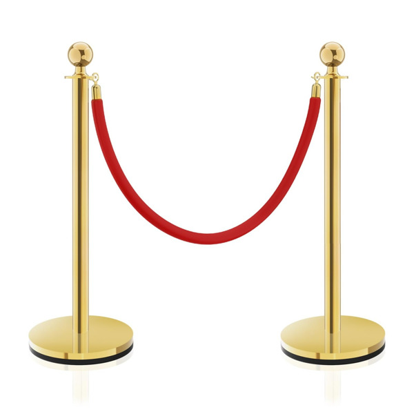 4根金色支柱，配3根5英尺红色天鹅绒绳，红色天鹅绒绳支柱设置人群控制屏障，支柱和天鹅绒绳红色地毯杆，用于派对用品（周末不发货，禁售亚马逊）-4