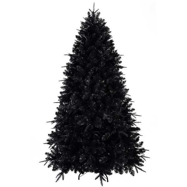 7.5ft Pre-Lit Black Christmas Tree, Full Halloween Xmas Artificial Tree 2156 Branch Tips, 500 Lights, Metal Hinges, Foldable Base, Holiday Decoration - Black 