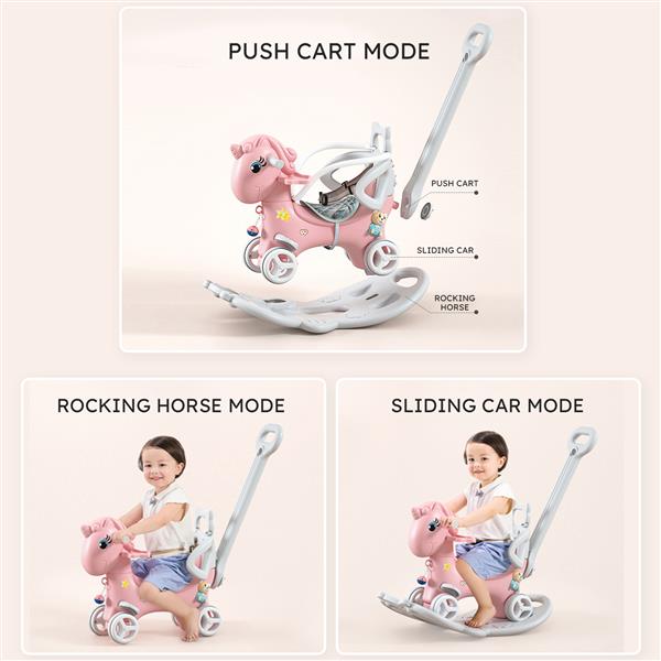 Rocking Horse for Toddlers, Balance Bike Ride On Toys with Push Handle, Backrest and Balance Board for Baby Girl and Boy, Unicorn Kids  Pink Color