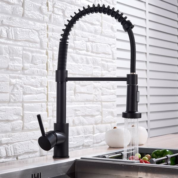 Matt Black Monobloc Kitchen Sink Mixer Tap with Pull Out Hose Spray Single Lever