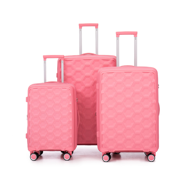 PP Luggage Sets 3 Piece(20/24/28), Expandable Carry On Luggage with TSA Lock Airline Approved, PP materials Hard Shell and Lightweight Suitcase with Spinner Wheels (Pink) 