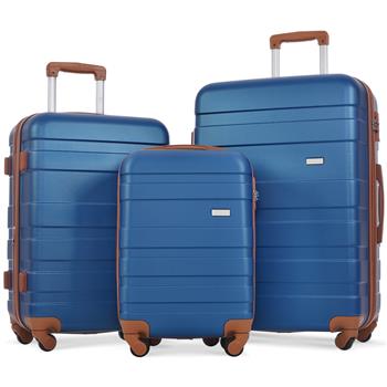 Luggage Sets New Model Expandable ABS Hardshell 3pcs Clearance Luggage Hardside Lightweight Durable Suitcase sets Spinner Wheels Suitcase with TSA Lock 20\\'\\'24\\'\\'28\\'\\'( navy and brown)