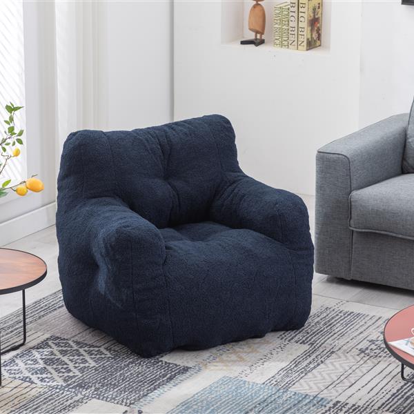 010-Soft Teddy Fabric Tufted Foam Bean Bag Chair With Teddy Fabric Dark Blue