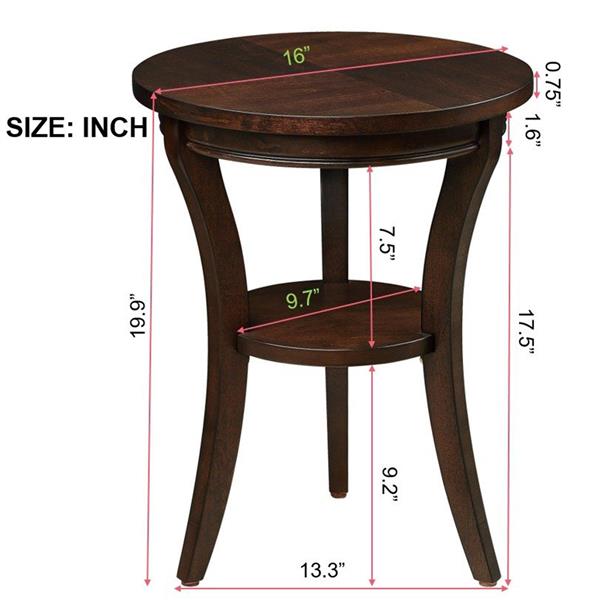 16'' Wood Round End Table, Side Table w/Open Shelf, Small Sofa Side Table for Small Space, Multipurpose Table for Bedroom Living Room Home Nightstand (Espresso)